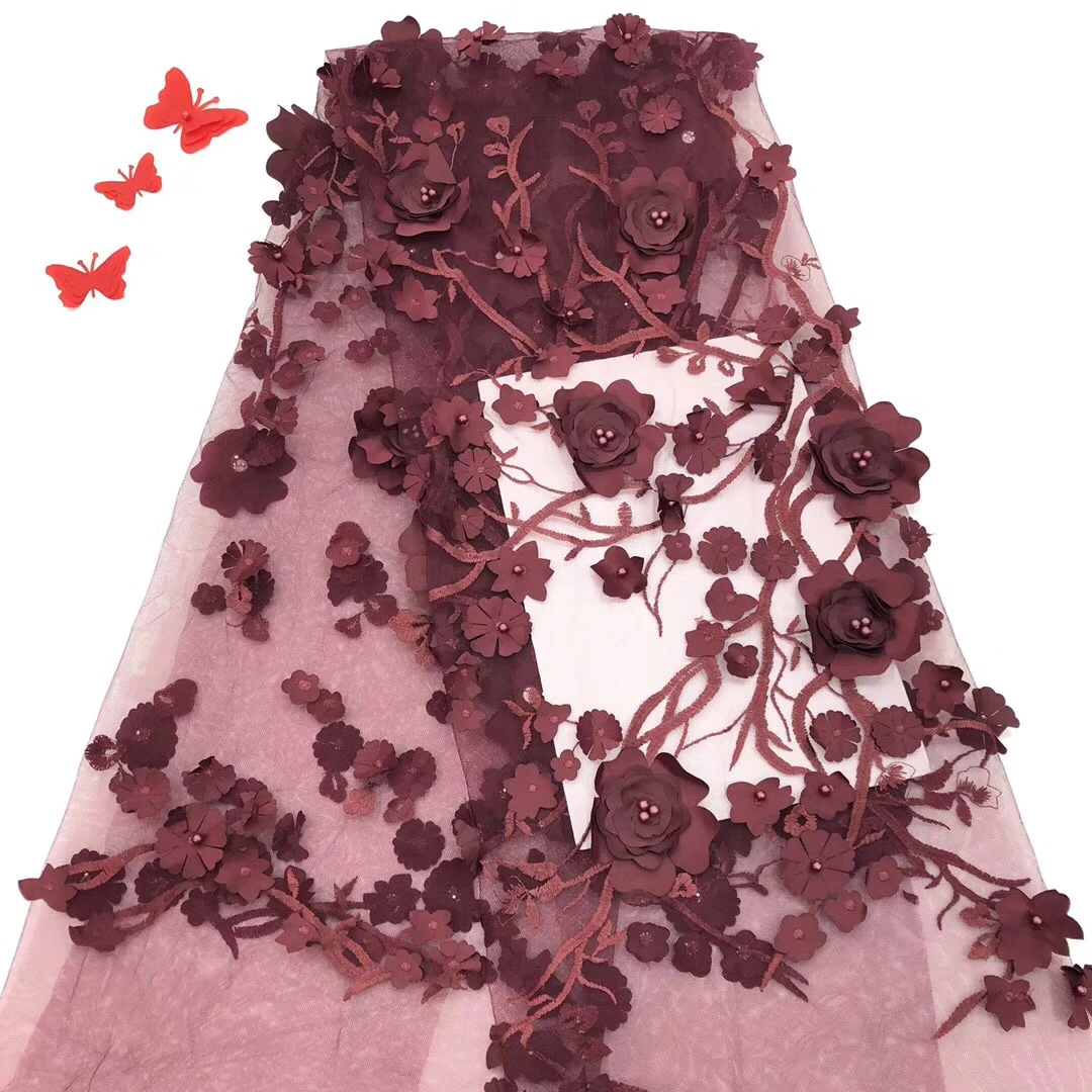 latest African-Mesh -Lace-Fabric-2018-High-Quality-lace 3D Flower lace Silver Red and Purple African Dresses For Women | Дом и сад