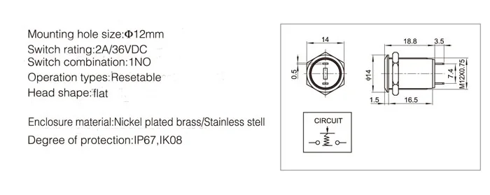 metal push button HY12-B1 dimension
