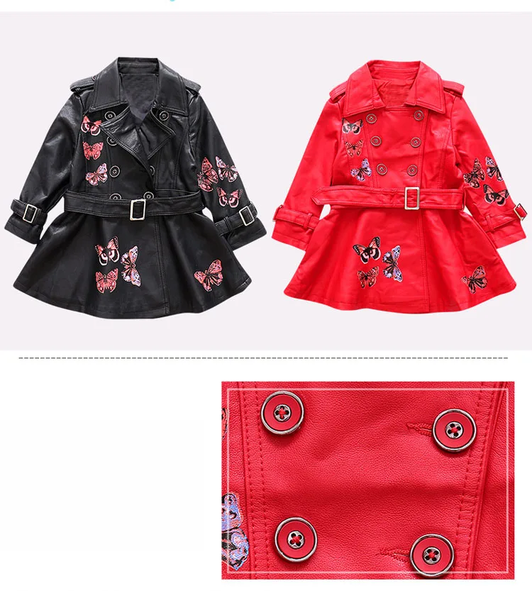 Christmas butterfly pattern children PU leather kids jackets girls trend coats jackets thick autumn winter jackets for girls   4 5 6 7 8 9 10 11 12 13 14 15 years little big girls  kids girl coat girl jacket leather 2017  trench coat (4)