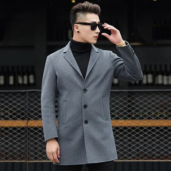 

2018 Autumn Winter Men Wool Trench Coat Men's Medium-Long Trench Slim Fit Overcoat Male Coats Fashion Casual Jacket Outerwear