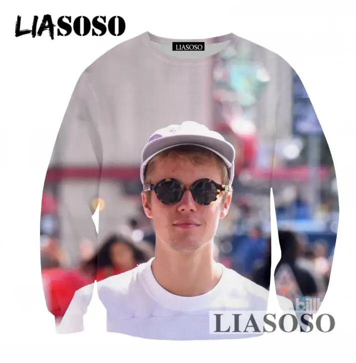 LIASOSO Fashion New Design Sweatshirt 3D Print Singer Justin Bieber Men Women Tracksuits Casual Long Sleeves Pullovers Tops T744