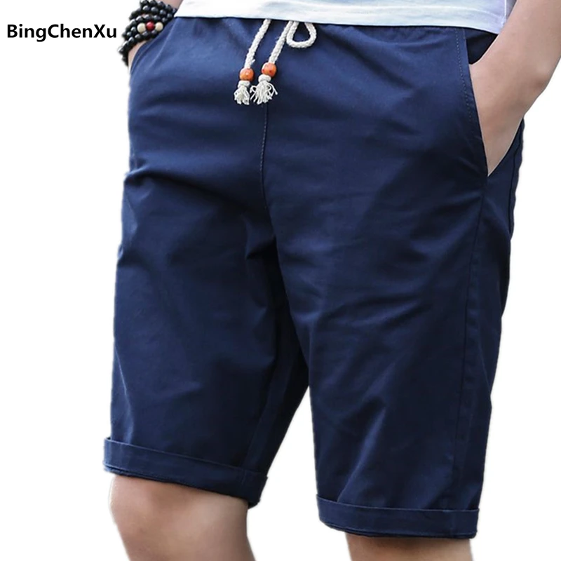 Летние мужские повседневные хлопковые шорты, мужские однотонные эластичные дышащие шорты, модные брендовые бермуды 5XL, 7 цветов, 630