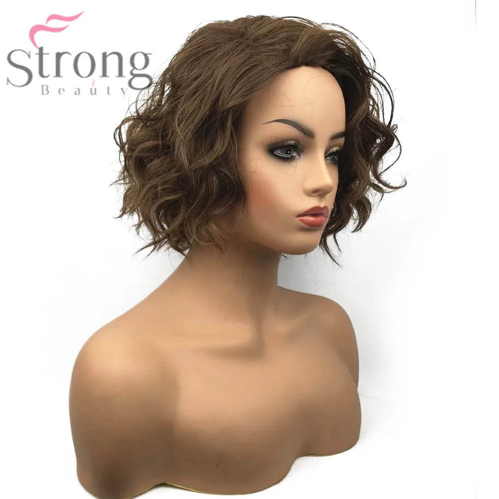 Women Synthetic Capless Wig Brown Hair Medium length Natural Curly Wigs