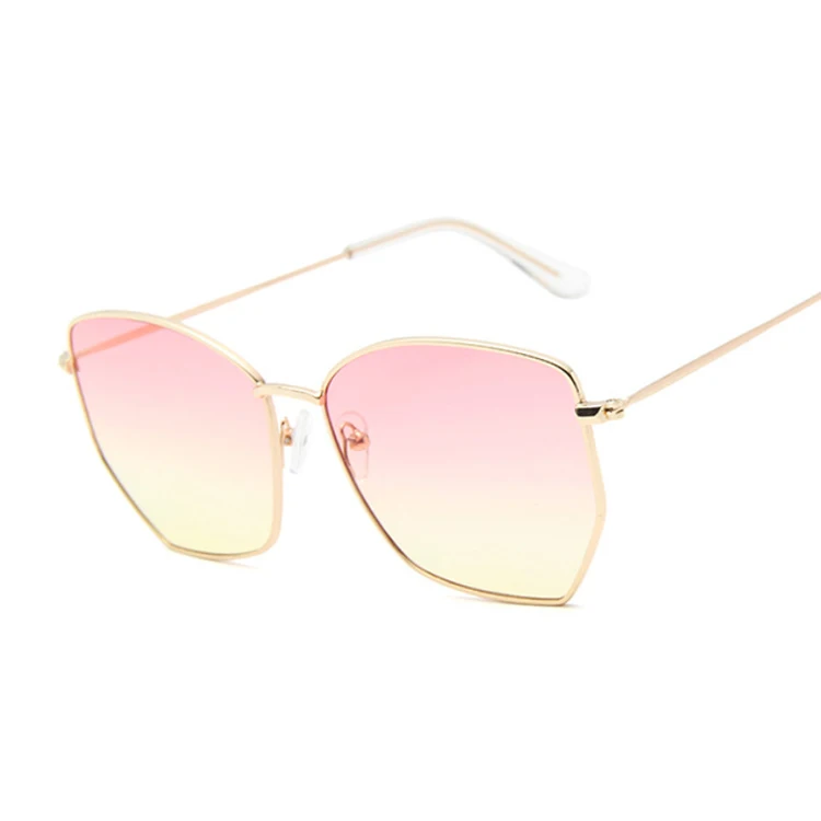 Women Cat Eye Sunglasses Cute Sexy Brand Designer Summer Retro Oversized Frame Black Yellow Cateye Sun Glasses Female - Цвет линз: PinkYellow