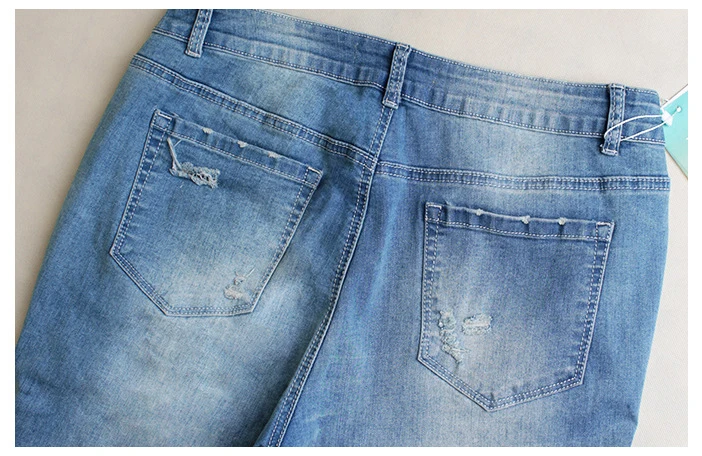 Плюс Размеры Для женщин джинсы Брюки для девочек середины талии отверстие промывают Винтаж Джинсы для женщин узкие стрейч Леггинсы для