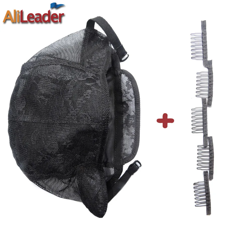 

Best Black Lace Wig Caps and 5PCS Combs For Wig Making Glueless Weaving Cap With Adjustable Strap Clips Base Caps Large Small