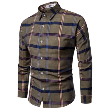 

WSGYJ Men Plaid Shirt Long Sleeve Linen Shirts 2019 Fashion Casual Red Checkered Cotton Chemise Homme Man Clothes