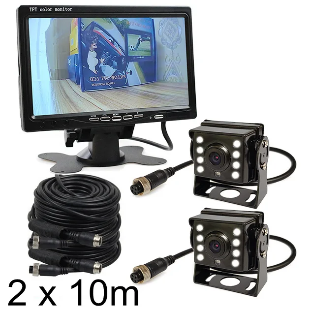 DIYKIT " автомобильный обратный монитор+ 2 x 4pin светодиодный цветной ночного видения CCD заднего вида резервная камера для автобуса домашняя Лодка Грузовик - Название цвета: 2 x 10m