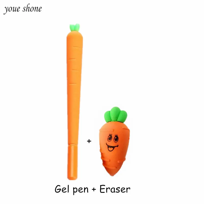 

1PCS Gel Pen+1PCS Eraser Simulation Carrot Style Stationery Writing Pen Rubber Kawaii For School Students Supplies Office Gifts