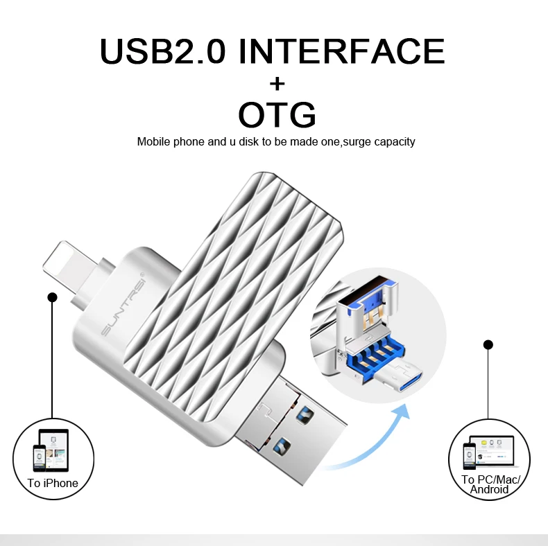 Sunstrsi USB флешка для iPhone/iPad/Android OTG флешки 64/32 ГБ USB 2,0 OTG мини-Micro USB Flash 2,0 Высокое Скорость интерфейсом USB