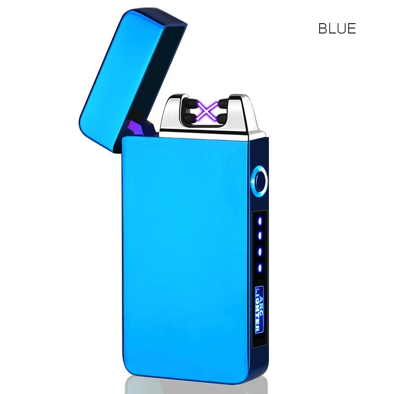 Батарея дисплей отпечатков пальцев двойная зажигалка с аркой для сигарет ветрозащитный USB электрическая плазменная зажигалка Ретро Электронная зажигалка для мужчин подарок ЖИГА ЗАЖИГАЛКА - Цвет: Blue