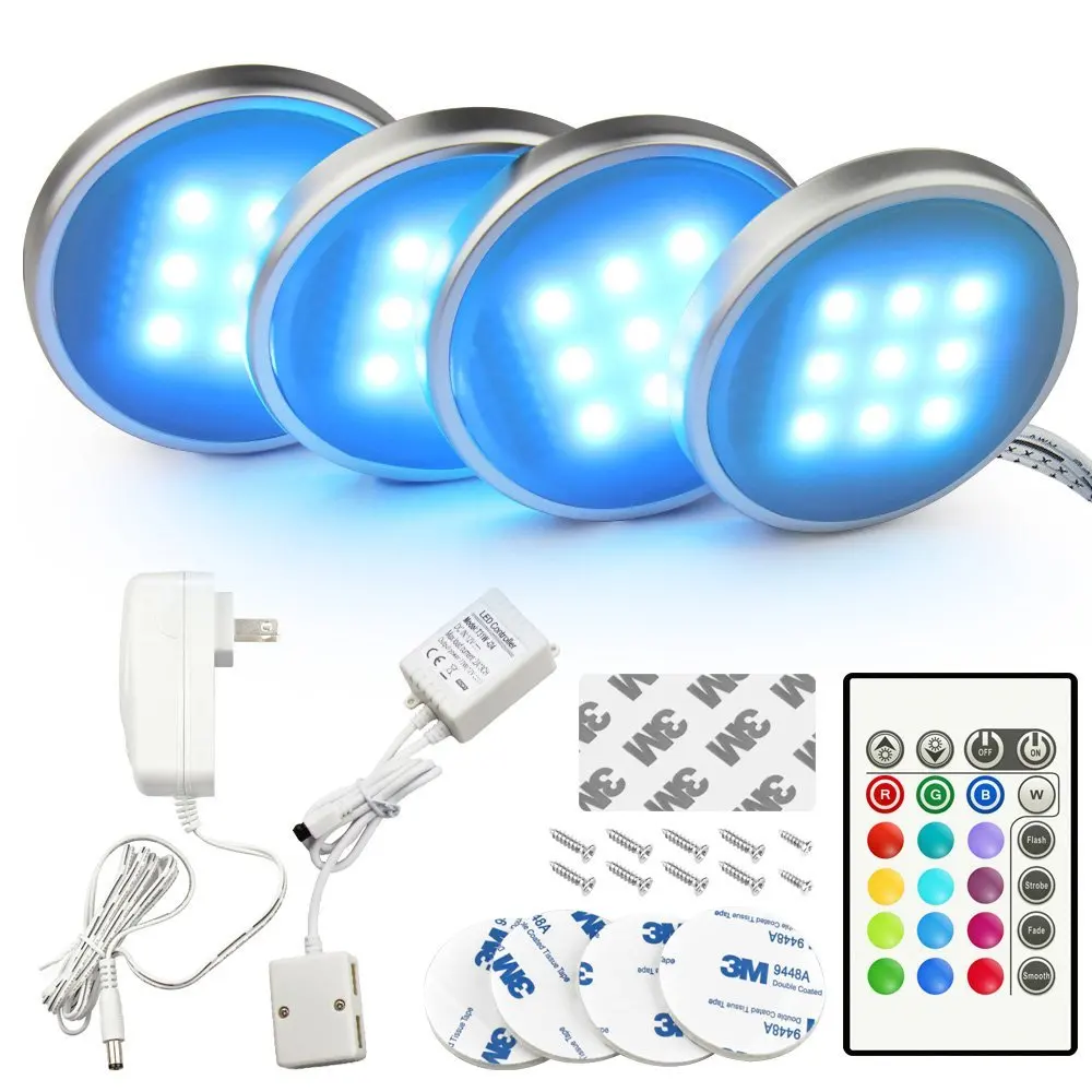 

LumiParty 4 Pack Dimmable RGB LED Under Cabinet Lighting Remote Control Closet Lighting Kit Warm White 16 Colors