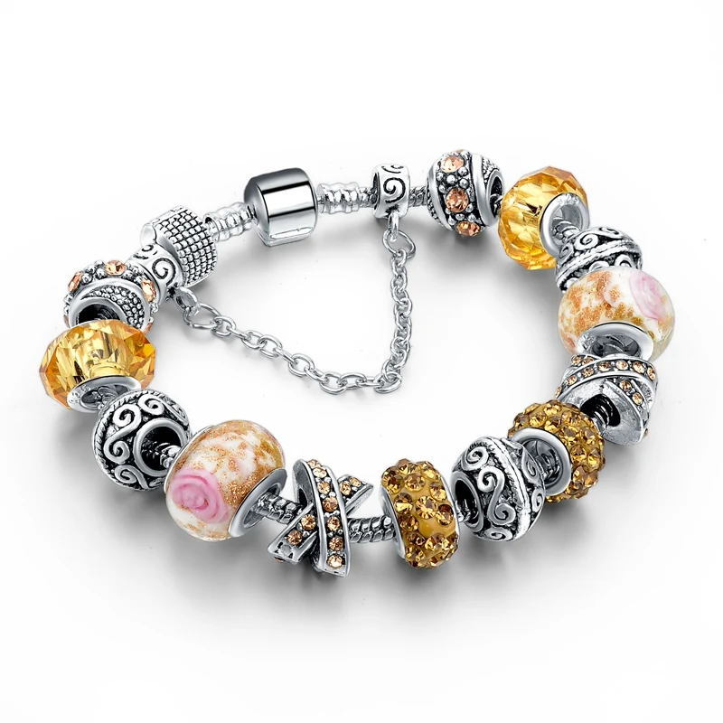 

Fanqieliu 2018 European Gold Charm Beads Bracelets Women New Fashion Bangles Crystal Bracelet For Women Pulseras FQL7169