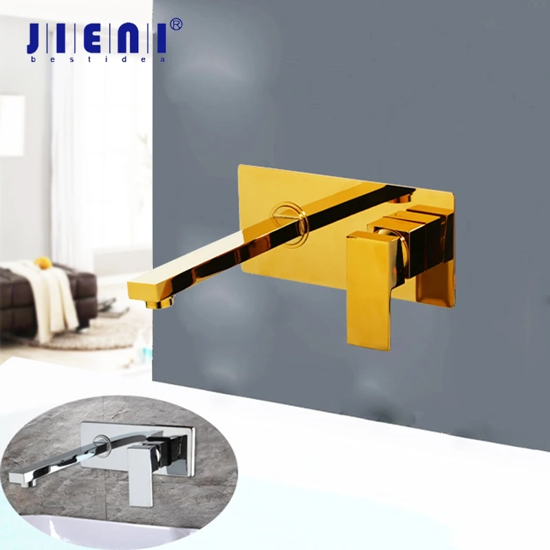 

JIENI Golden Plated Bathtub Faucets Gold Solid Brass Bathroom Faucet Deck Mounted Basin Sink Faucet Mixer Tap