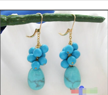 

A 16mm blue egg turquoise bead grape dangle earring 14k