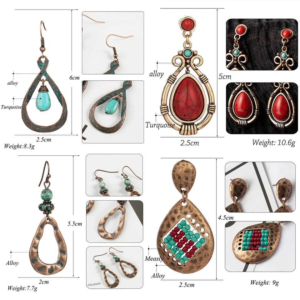 Ethnic big water drop hanging women earrings boho vintage indian dangle earrings for women silver gold earring statement jewelry - Image 2