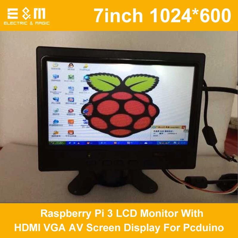 Полный 7 дюймов 1024x600 Raspberry Pi 3 ЖК-дисплей монитор с HDMI VGA AV Экран Дисплей для Pcduino банан Pi автомобиля