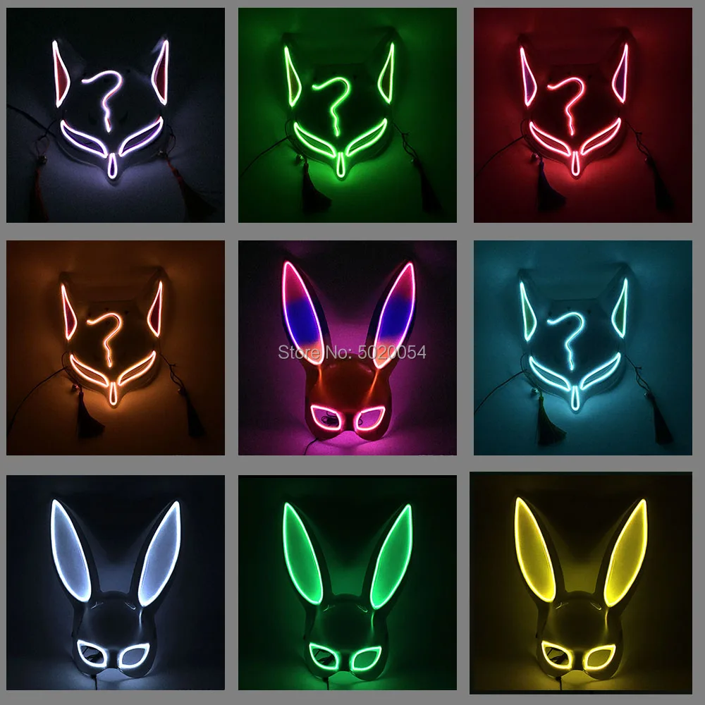 

Newest Female Half Face EL Mask Neon Light Up Fox Bunny Cosplay Mask Sexy Carnival Party Led Mask For Anime Expro Halloween