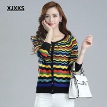 XJXKS Женская воздухопроницаемая рубашка полый тонкий свитер короткий параграф кардиган Солнцезащитная куртка Цветные Волны Женские свитера