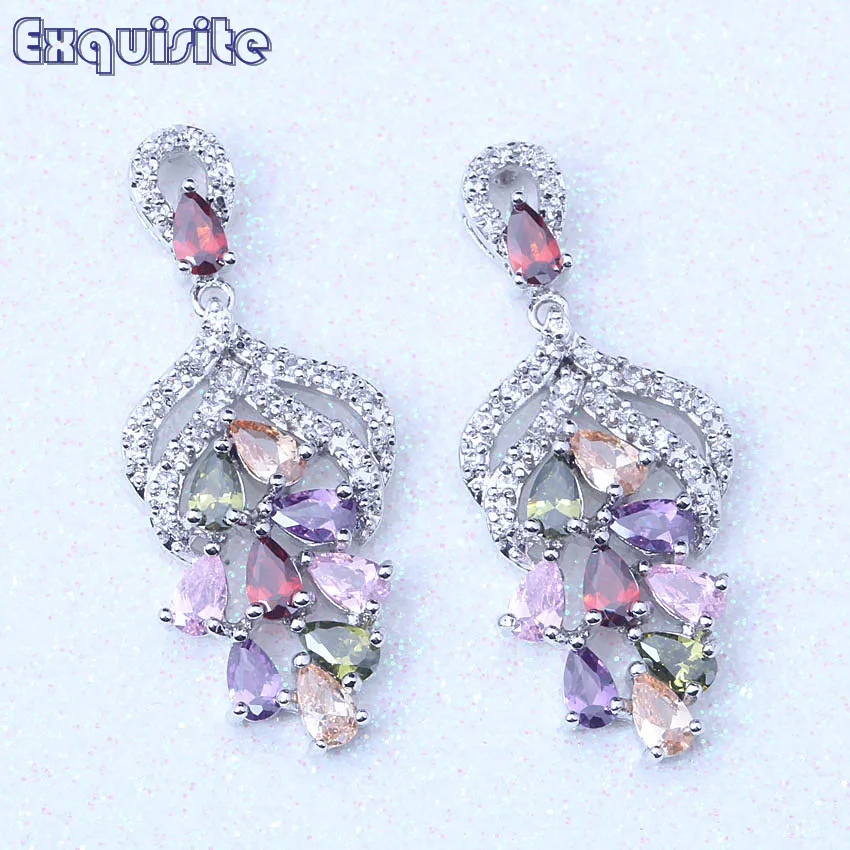 

Dazzling long earrings Multicolor Cubic Zirconia Drop Dangle Earrings Crystal for Women Engagement Birthday Gift Jewelry E207
