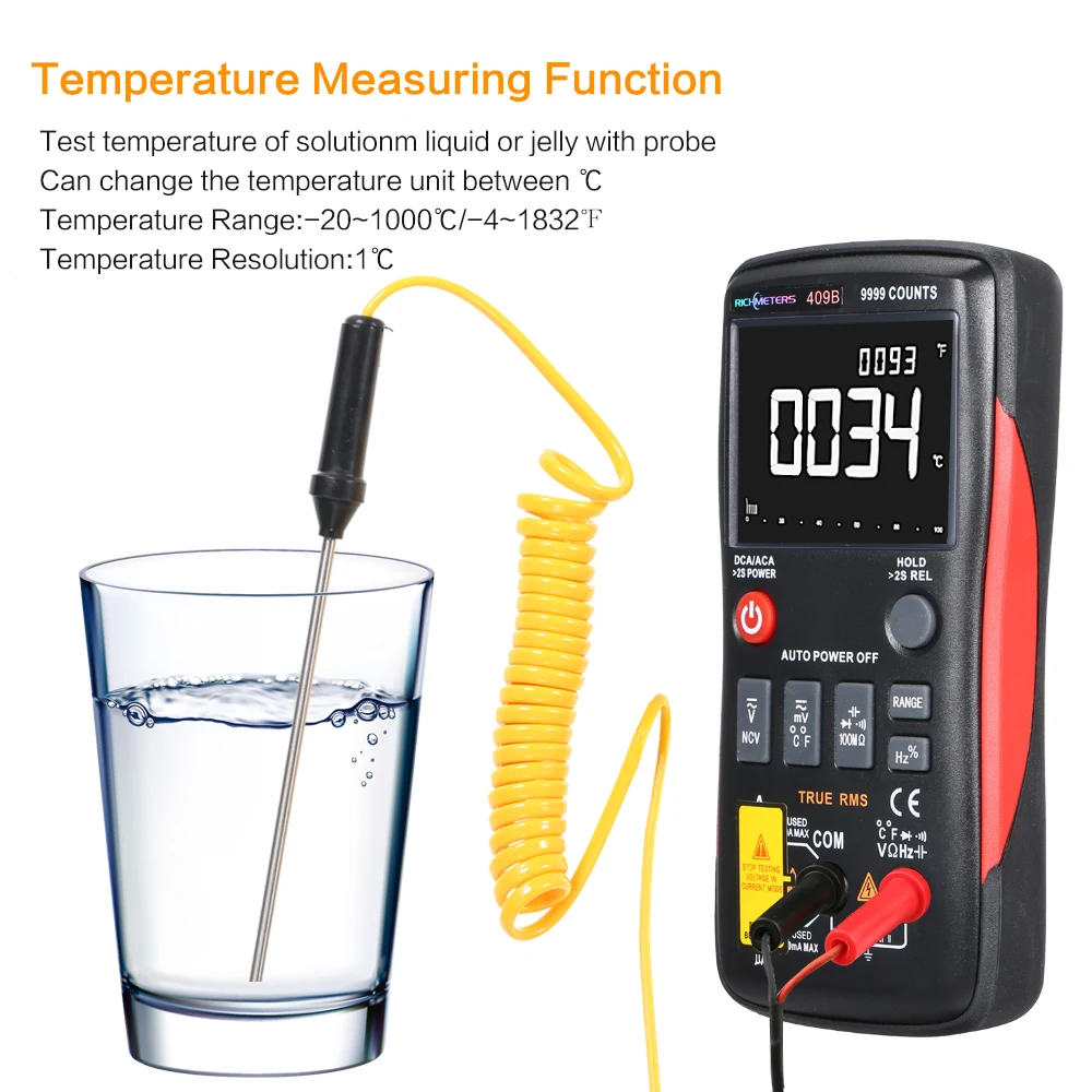 Цифровой мультиметр рихметров RM409B True-RMS, кнопка мультиметра, тестер с аналоговым графом, напряжение переменного/постоянного тока, амперметр, ток, Ом