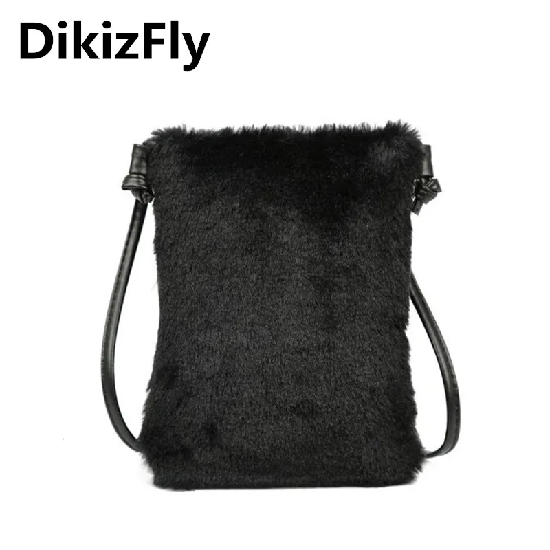 

DikizFly Purse New Crossbody Bags Women Mini Phone Bag Faux Fur Shoulder Bags luxury handbags women bags designer sac main femme