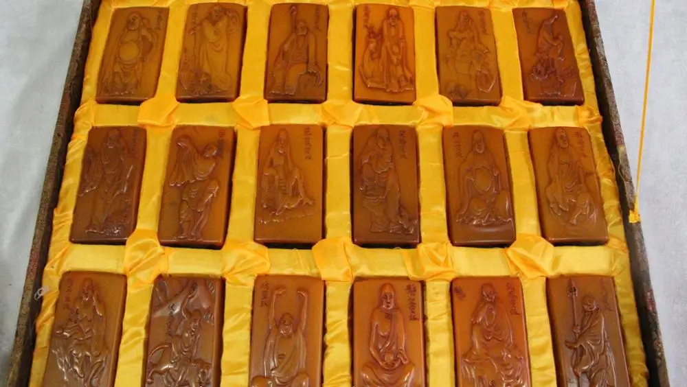 

Natural Shoushan Stone Shoushan Stone 18 Arhat Lohan Arhat Seal Signet Full Set