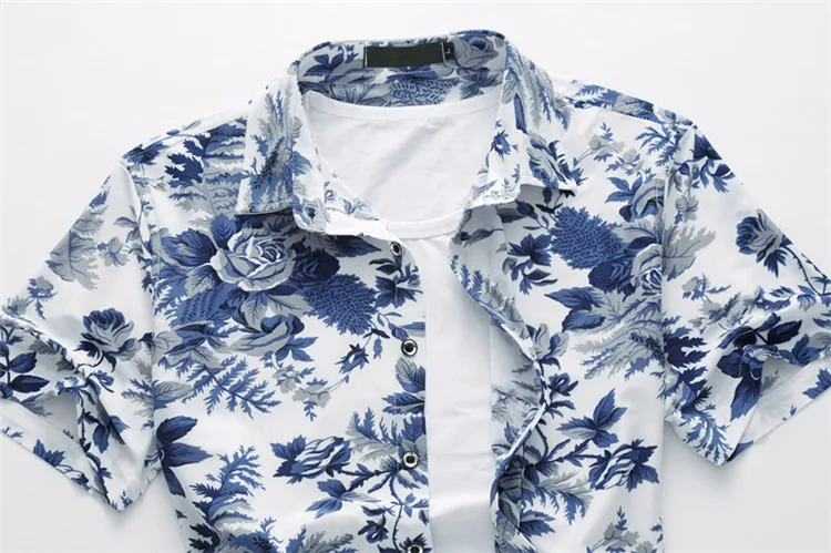 Mogu короткий рукав с гавайская рубашка Для мужчин Лето г. Новая мода цветочный Для мужчин платье рубашка Slim Fit плюс Размеры 7XL Для мужчин рубашка