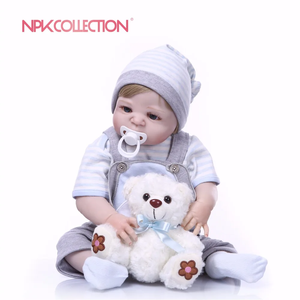 NPK Real 57 см Силиконовый мальчик Reborn Baby Bear Doll игрушки принцесса младенцы кукла парик