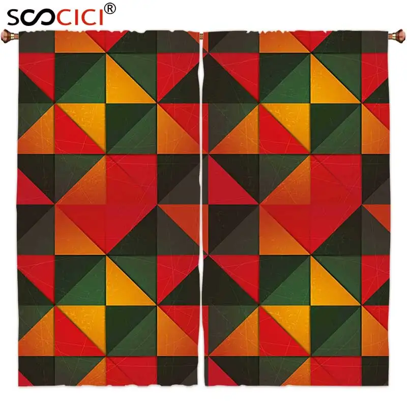 

Window Curtains Treatments 2 Panels,Geometric Grunge Style Mosaic Pattern with Triangles and Squares Stylized Graphic Tile Art
