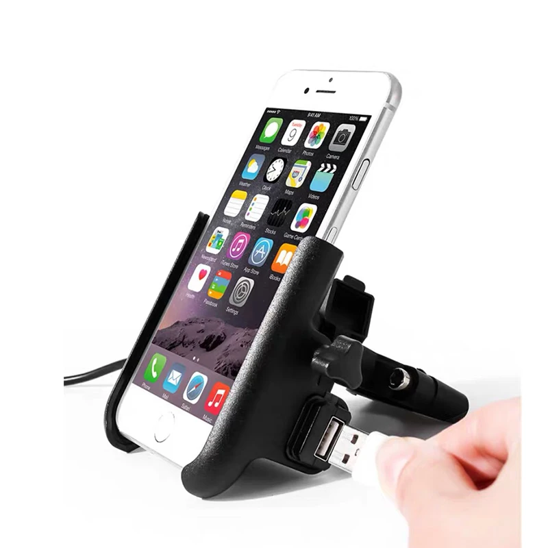 

NEW Chargeable CNC Aluminum Universal Motorcycle Phone Holder With Stand Support Rearview GPS Bike Holder Soporte Celular Moto