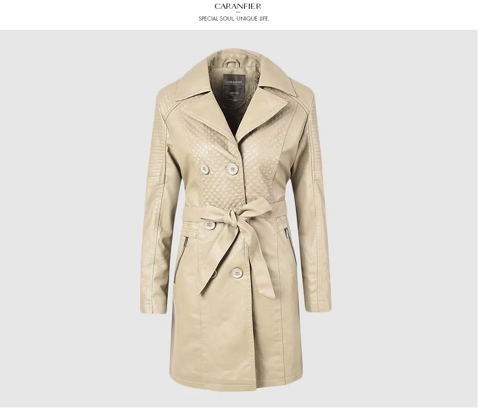 CARANFIER, Женское пальто из искусственной кожи, зимнее пальто с длинным рукавом, двубортное длинное пальто, женская толстая бархатная ветровка