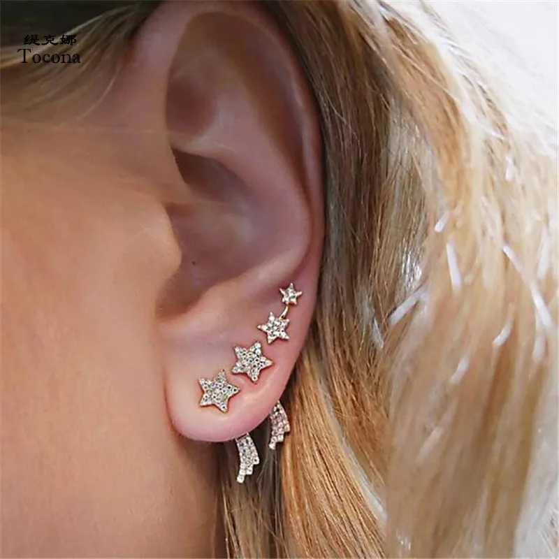 

Tocona 3pcs/set Bohemia Star Rhinestone Pendant Drop Earrings Set Alloy Dangle Earring Piercing Brincos for Women Jewelry 6813