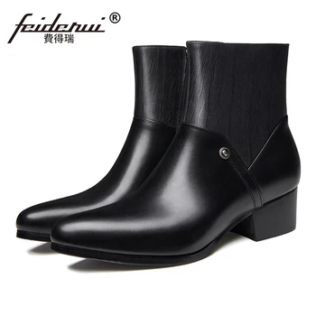 

New Designer High-Top Man Formal Dress Shoes Genuine Leather Pointed Toe High Heels Men's Cowboy Riding Ankle Boots SS436