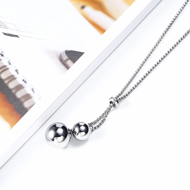 OUFEI, длинное ожерелье с подвеской, стальной шар, нержавеющая сталь, Женская мода, цепочка на свитер, модные ювелирные изделия, аксессуары, колье