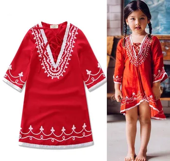 

5pcs/lot Baby girls dress kids children clothing Red summer girl dresses 2-7T sylvia 548197311001