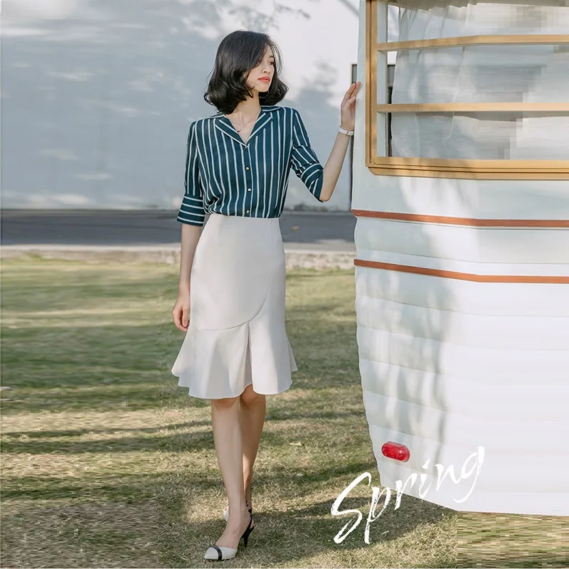 

Hot Fashion Korea Version Woman Blouse and Skirt Set,Office Lady Causal Two Pieces Work Clothing Set,Super Pretty Dress Set.1