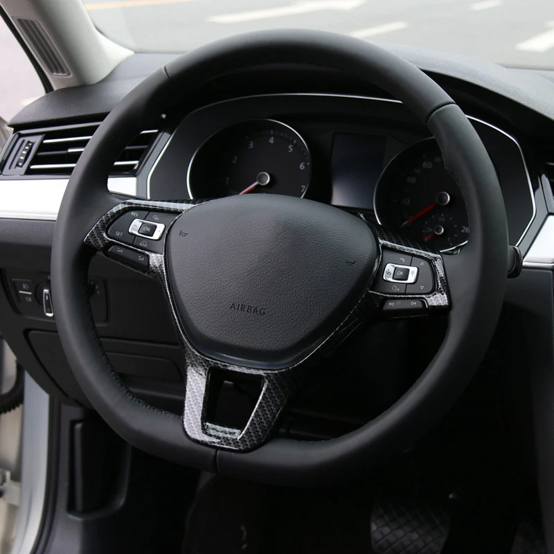 Для Tiguan MK2 ABS углеродного волокна рулевого колеса автомобиля и пуговицы рамка Обложка отделка стайлинга автомобилей Аксессуары 1 шт
