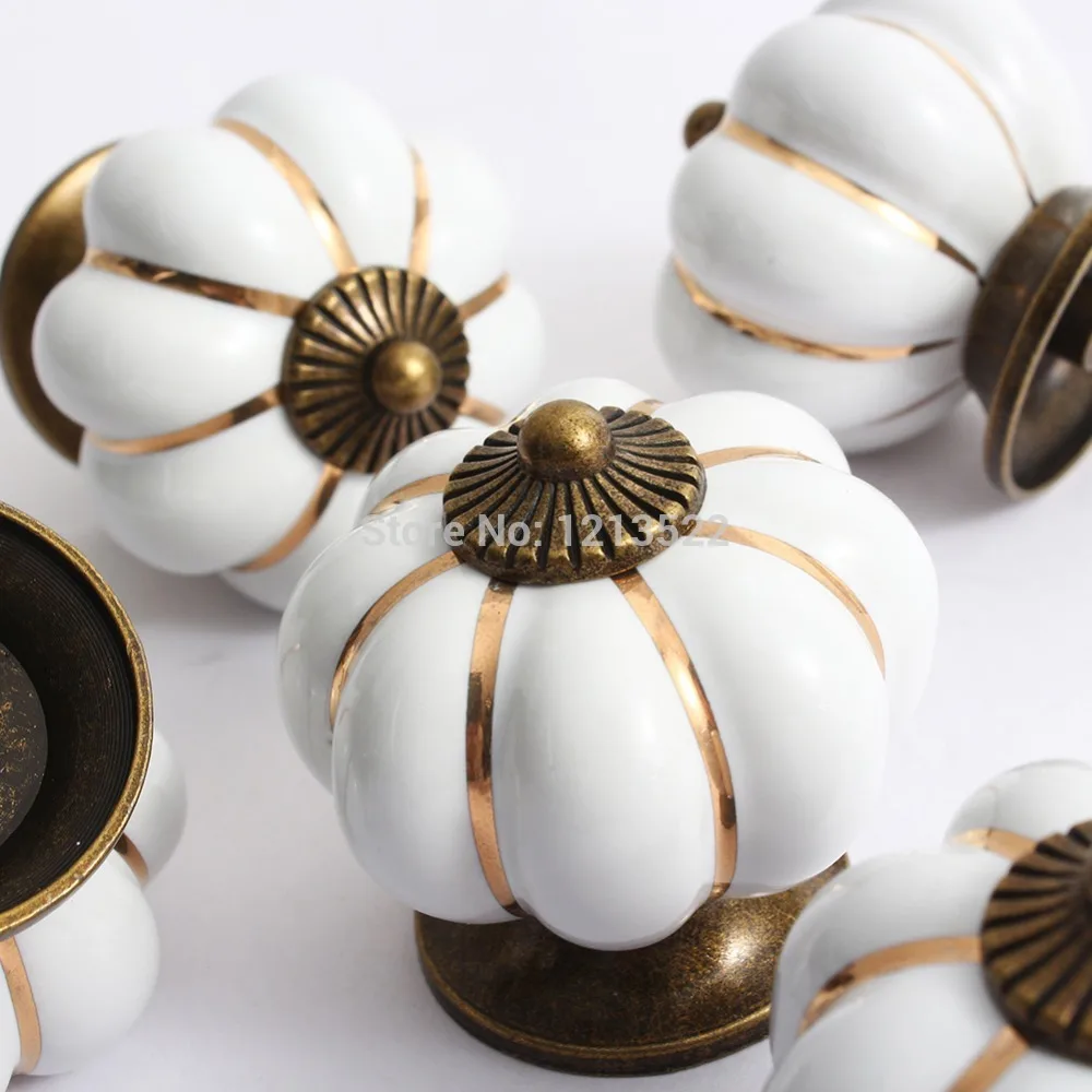 

5pcs Kitchen Pumpkins Knobs Handles Pull Drawer Ceramic Door Cabinets Cupboard