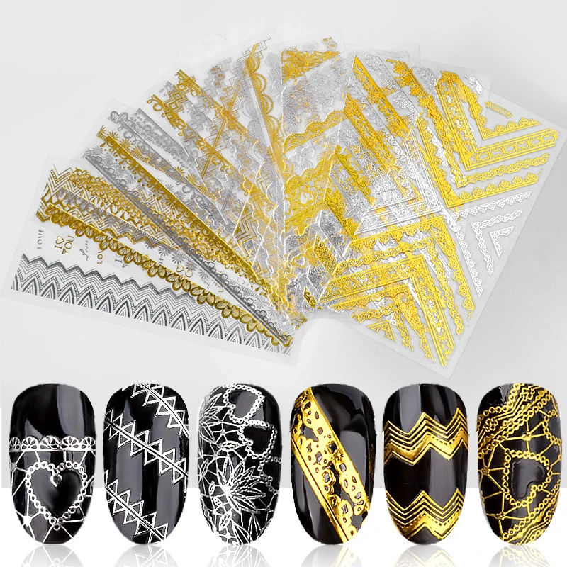 

Top Quality 6 Styles Design 3D Nail Art Sticker Decal Manicure Gold/Silver Love Heart Stripe Nails Decoration Sticker Tools