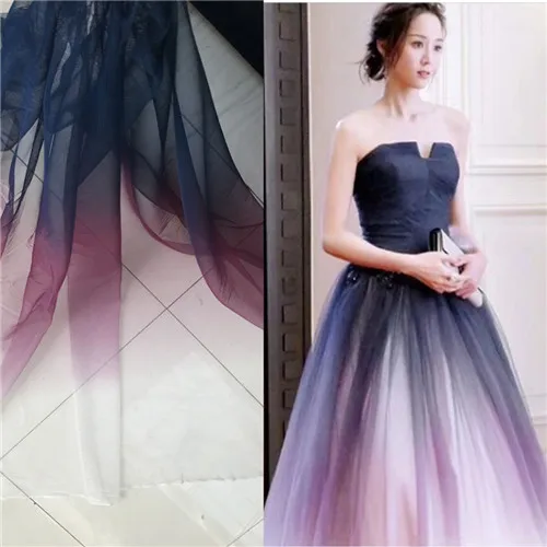 

Blue purple printed gauze, multicolored gradient dress gradually textile fabric meter