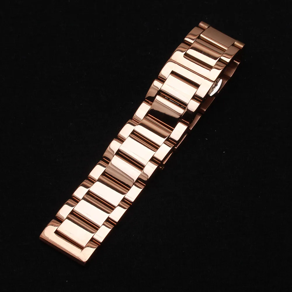 Ремешки для наручных часов 18 мм 20 мм 21 мм 22 мм 24 мм полированный металлический мужской ремешок браслет из розового золота модные аксессуары для часов Акция