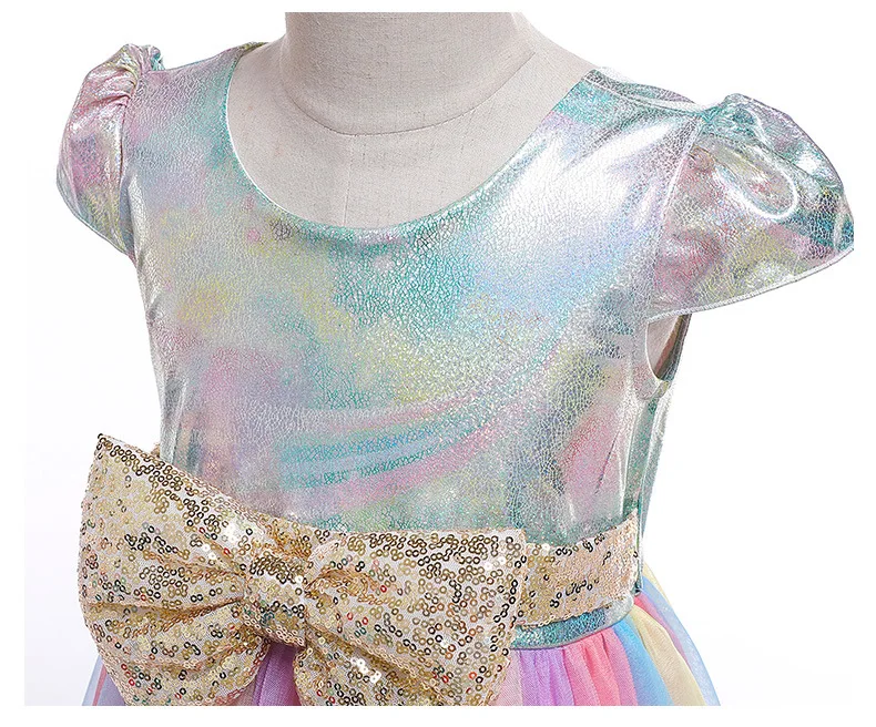 Girls Lace Rainbow Dress Children Sequined Bow Carnival Cosplay Dresses For Kids Birthday Dresses Girls Wedding Party Clothing (4)