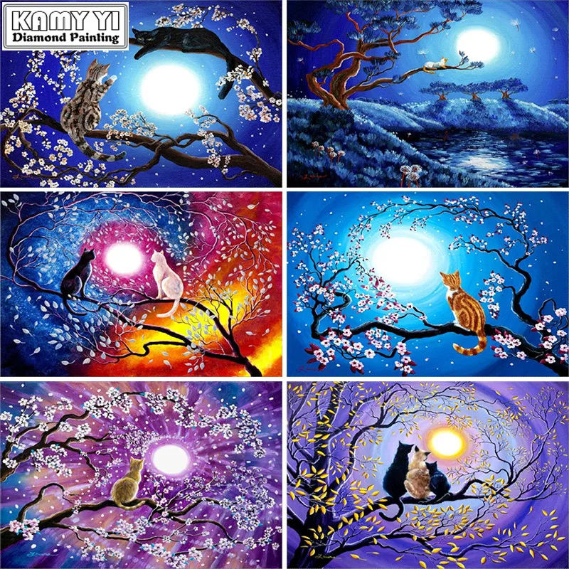 

5D DIY diamond embroidery Cat on the tree diamond painting Cross Stitch full drill Rhinestone mosaic home decoration HYY