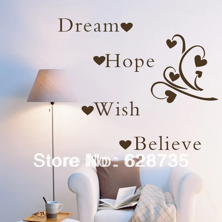 Large size free shipping Dream Hope Wish Believe Inspirational Words Removable Wall Quotes wall word art