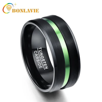 

BONLAVIE Men Women Tungsten Carbide Rings 10mm Width Black Green Stripe Plated Couple Ring Anillos Wedding Anniversary Jewelry