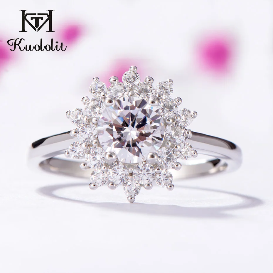 Kuoolit кольца с муасанитом для женщин серебро 925 пробы твердое кольцо 0.8ct Moissanite