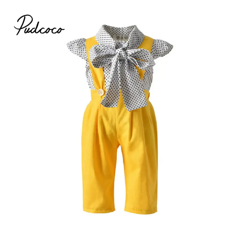 

New Arrive Girls Summer Cute Dot Short Sleeve T Shirt+Overalls Clothing Sets Girls Cotton Clothing Suit Kids Clothing Sets