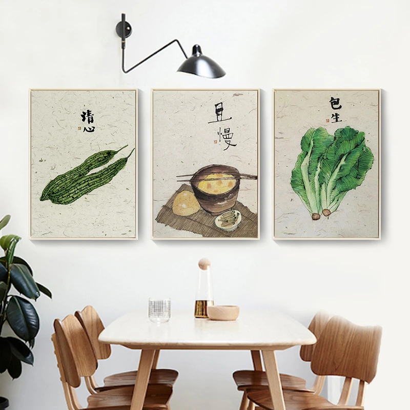 

HAOCHU Traditional Chinese Style Kitchen China Town Restaurant Decorative Canvas Painting Wall Mural Delicacy Meal No Frame