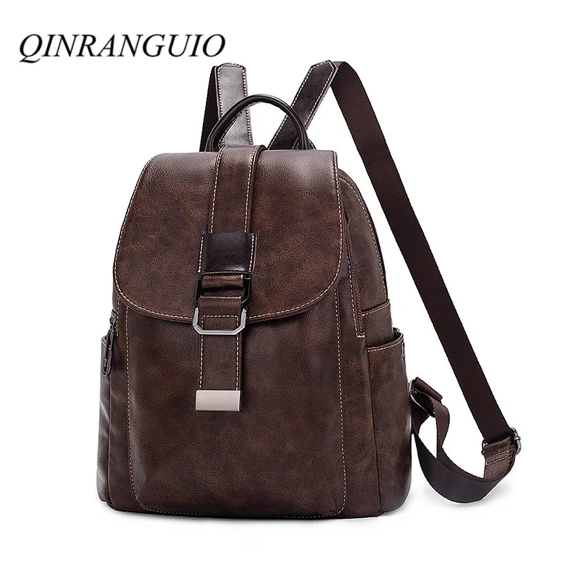 

QINRANGUIO Leather Backpack Women 2019 Vintage PU Leather Women Backpack School Bags for Teenage Girls School Backpack Female
